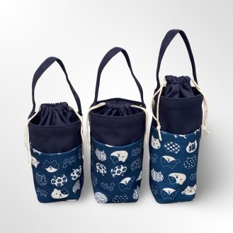 Túi Đựng Cốc Giữ Nhiệt Canvas Xanh Navy Mèo