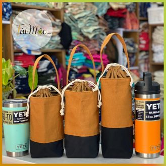 Túi Đựng Cốc Nước Canvas Đen Nâu Cam