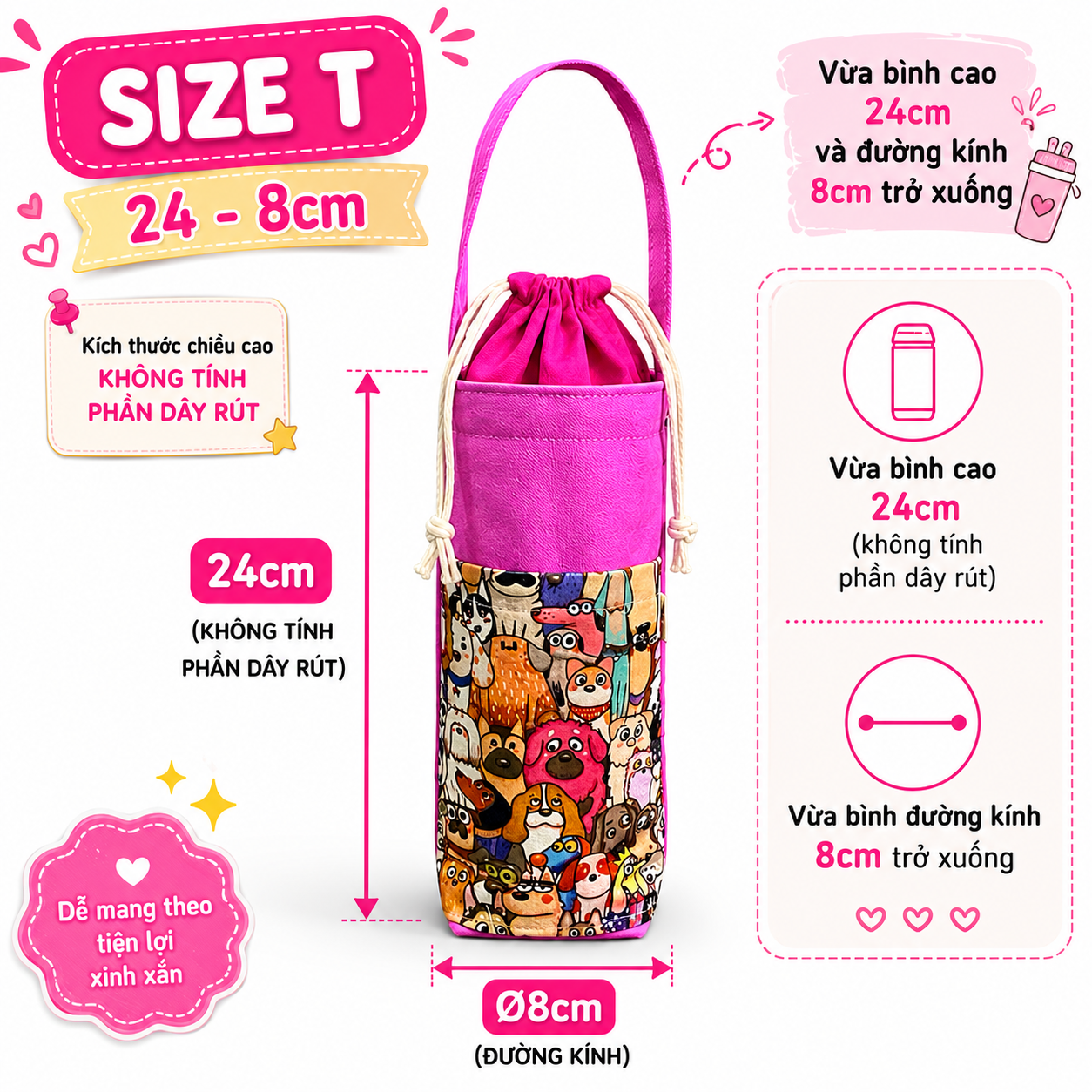 Túi Đựng Ly Bình Nước Canvas Họa Tiết Cún - Ảnh 3