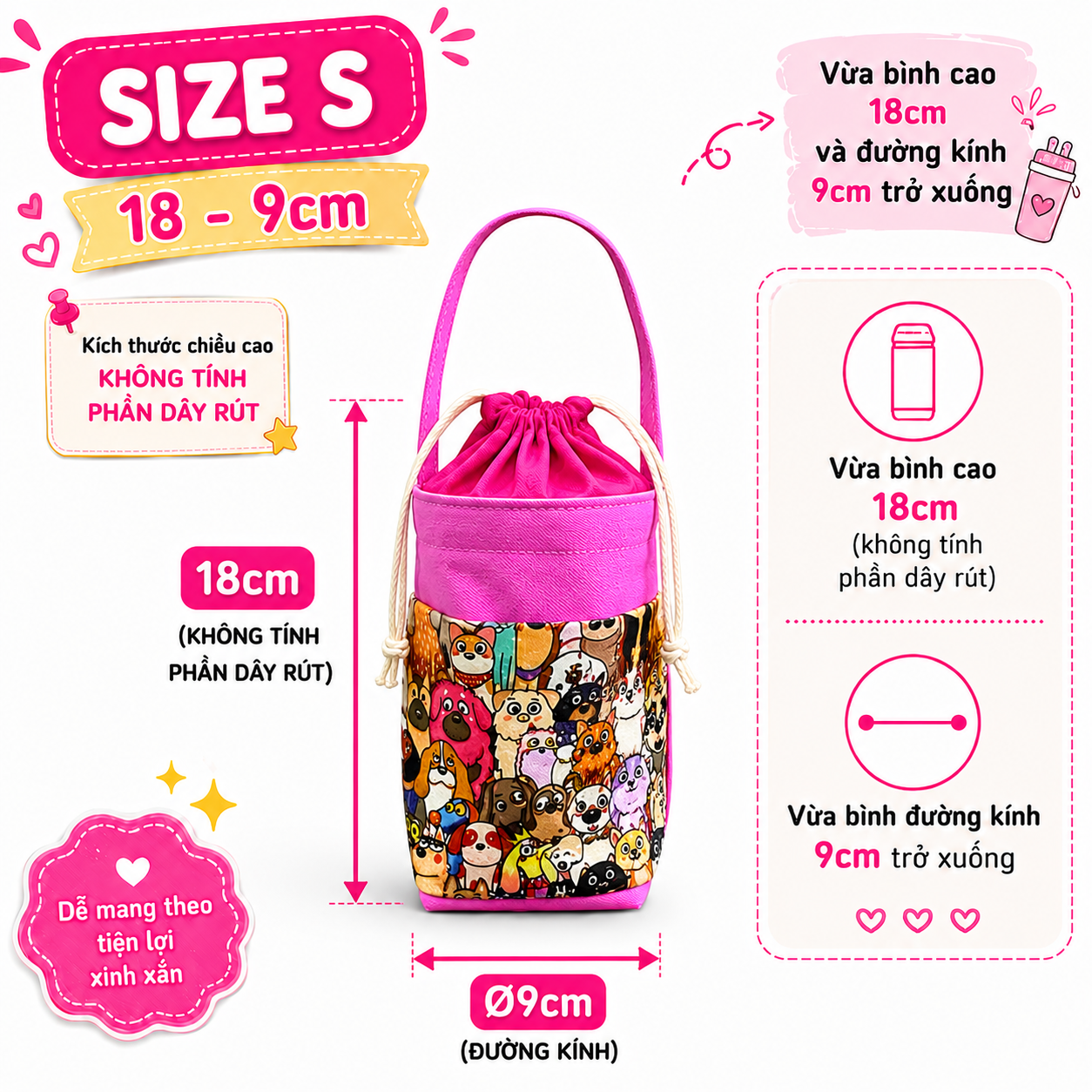 Túi Đựng Ly Bình Nước Canvas Họa Tiết Cún - Ảnh 4